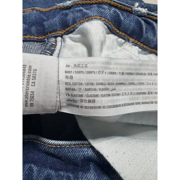 Abercrombie The Boyfriend Mid Rise Dark Wash Jeans Distressed Raw Hem-sz 33 - Picture 10 of 10